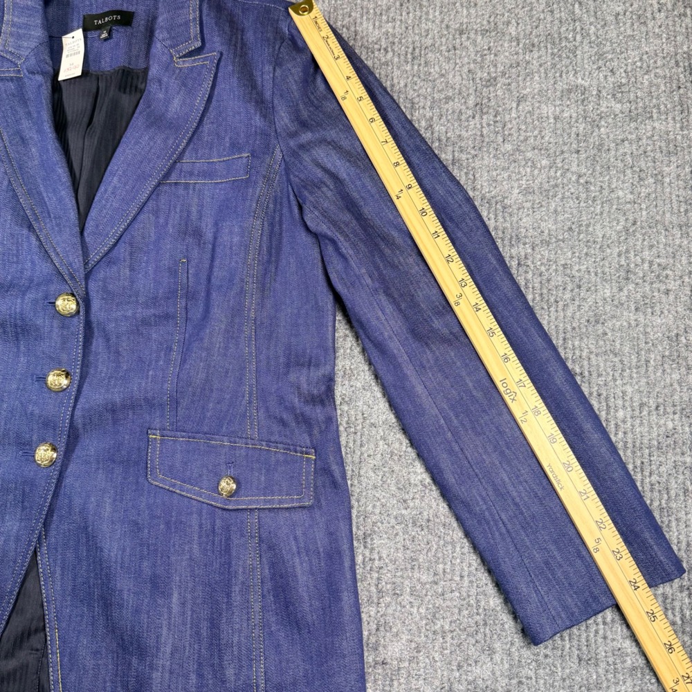 Talbots Denim Blazer Blue Gold Crest Button Tailored Jacket NWT Size 14 - Picture 7 of 11